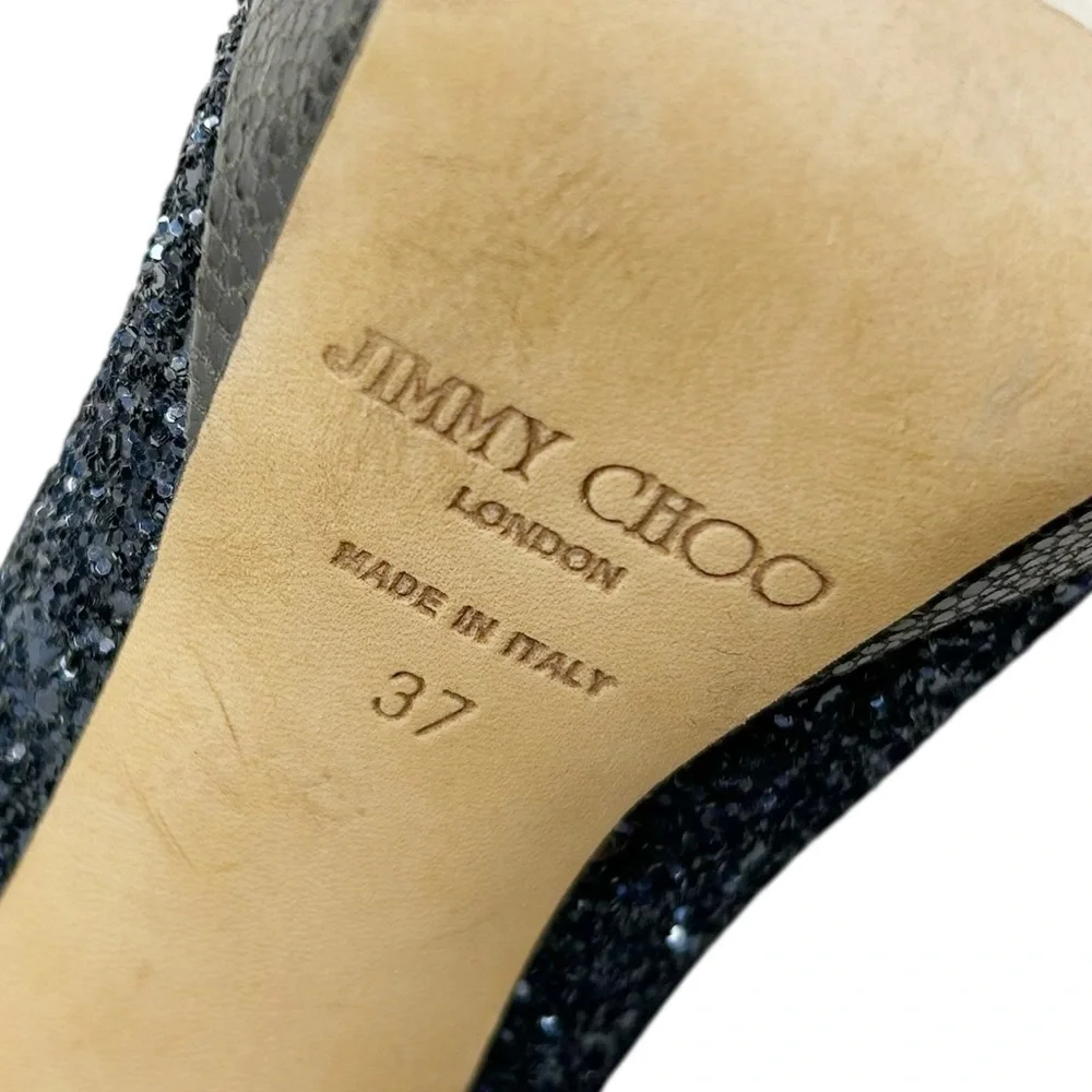 JIMMY CHOO Crown Coarse Glitter Peep Toe Stiletto Heels - Picture 10 of 12